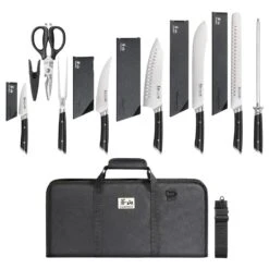 Cangshan Helena Black 9pc BBQ Knife Bag Set
