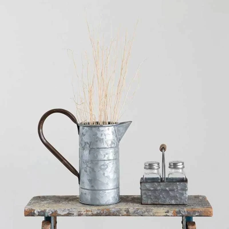 Glass Salt & Pepper Shakers In Galvanized Metal Caddy 4 Glass Salt & Pepper Shakers In Galvanized Metal Caddy - Image 2