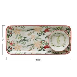 Stoneware Platter And Round "Peace" Dish With Poinsettia Pattern -Barbecue Supplies Store stoneware platter and round peace dish with poinsettia pattern 46146142568725