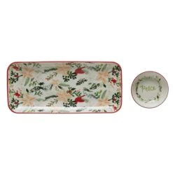Stoneware Platter And Round "Peace" Dish With Poinsettia Pattern -Barbecue Supplies Store stoneware platter and round peace dish with poinsettia pattern 46146143486229
