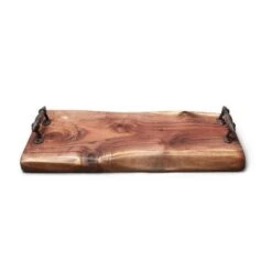 UTC Hardwoods Black Walnut Live Edge Serving Tray With Cast Iron Handles