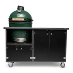 Wellspring Alpha Series Grill Cabinet For Big Green Egg Large, Silver Vein Frame, Black Doors And Black Hardware